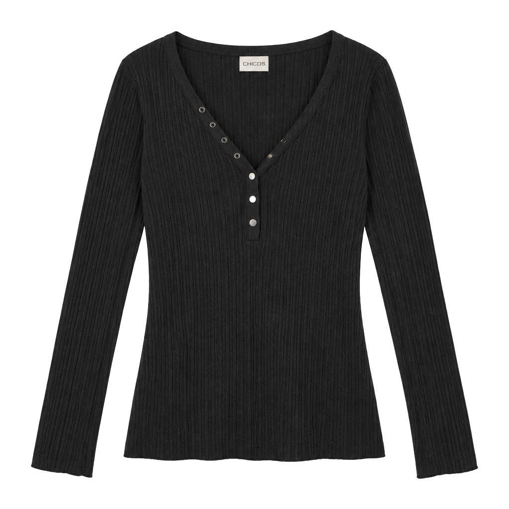 Black Long Sleeve Ribbed Shirt 289 1
