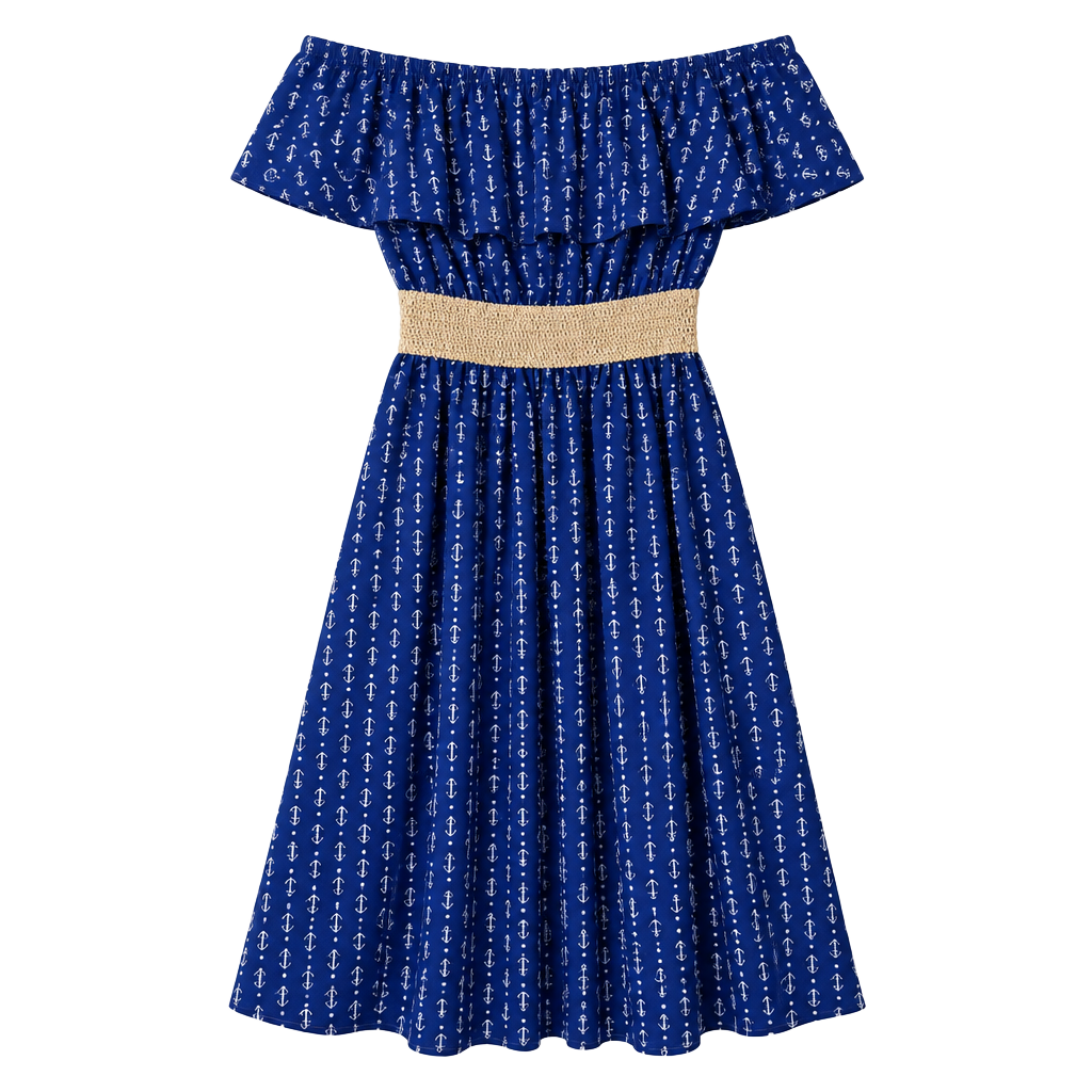 Blue Anchor Print strapless dress 312 1