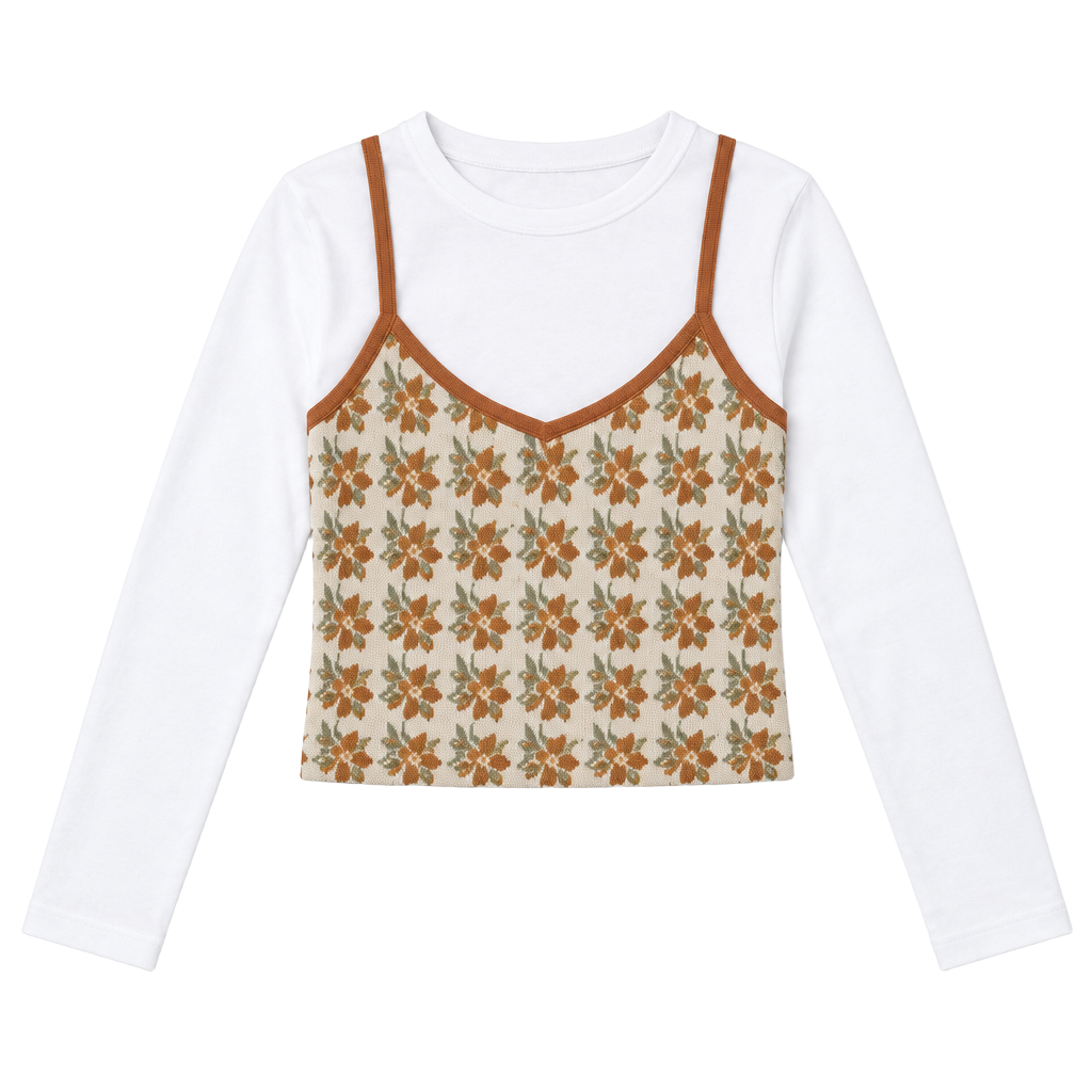 Zara Knit Crop Tank Top Size S Orange Floral Jacquard 1