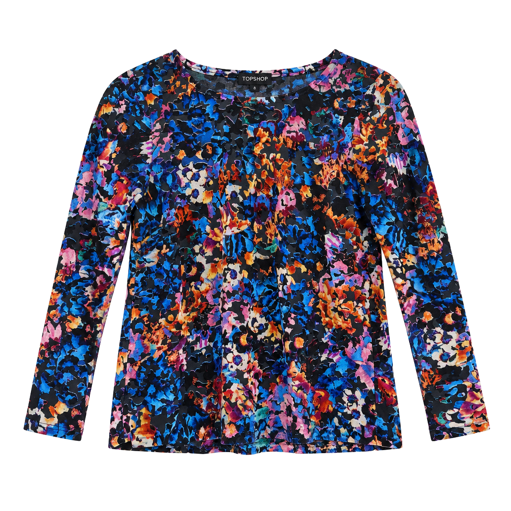 Topshop Floral Burnout Velvet whimsical Open Back Long Sleeve Top Size US 2 1