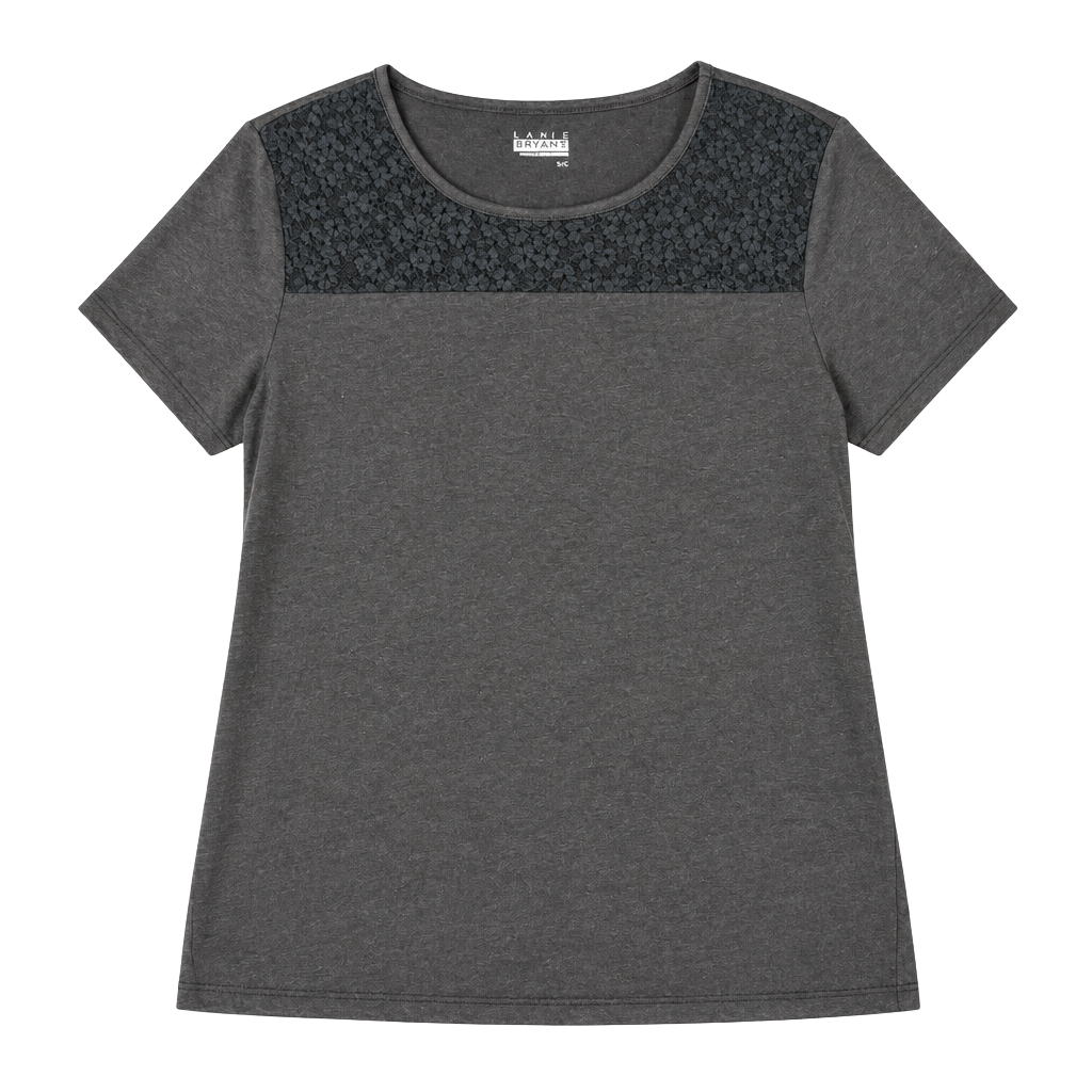 Basic Editions Lace Yoke T-Shirt Size S Black 1