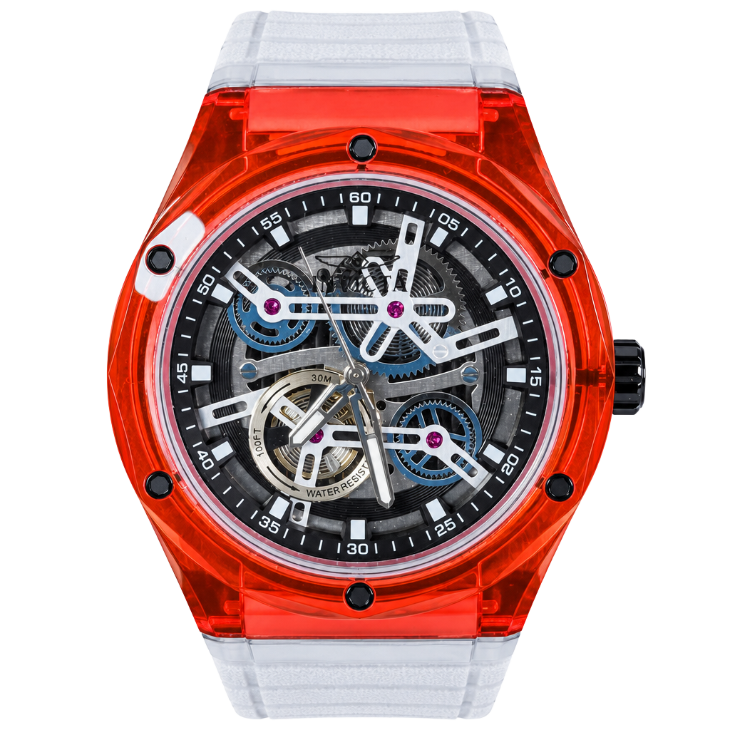 Invicta Skeleton Automatic Watch Transparent Orange Case White Strap New 1
