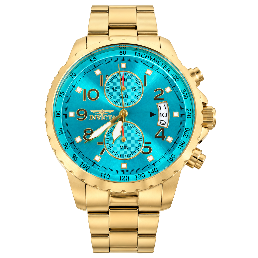 Invicta Chronograph Gold-Tone Turquoise Dial Watch 1