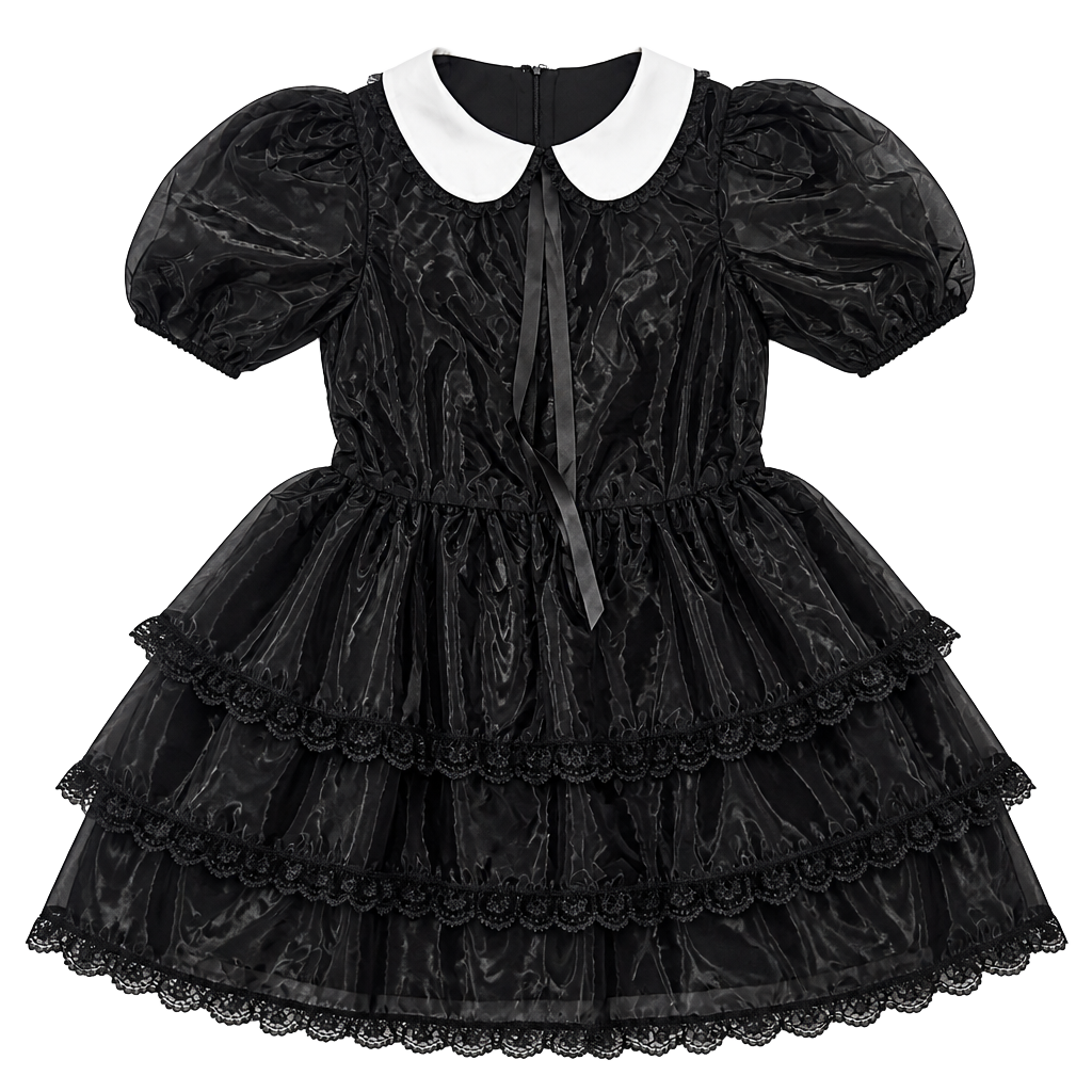 Sugar Thrillz Black Organza Tiered Dress with White Collar 1