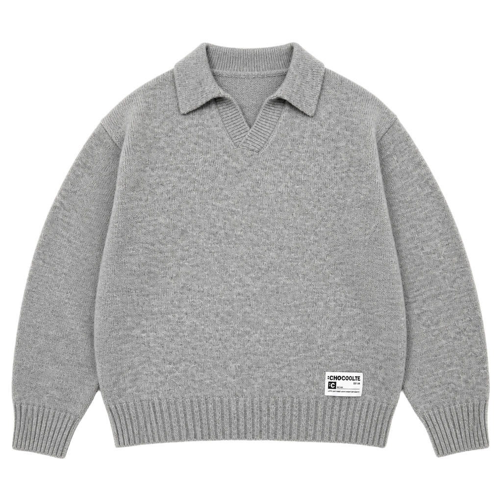 :CHOCOOLATE Grey V-Neck Collared Polo Knit Sweater XL 1