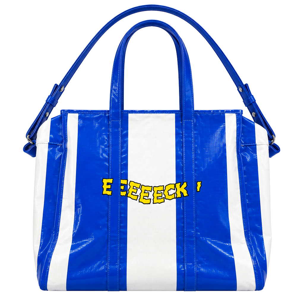 Stereo Vinyls Pink Panther Travel Bag Blue White Striped Tote 1