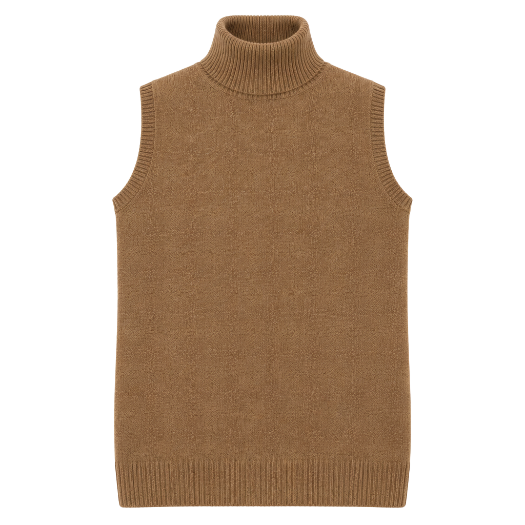 Saks Fifth Avenue Cashmere Turtleneck Sleeveless Sweater Brown 1