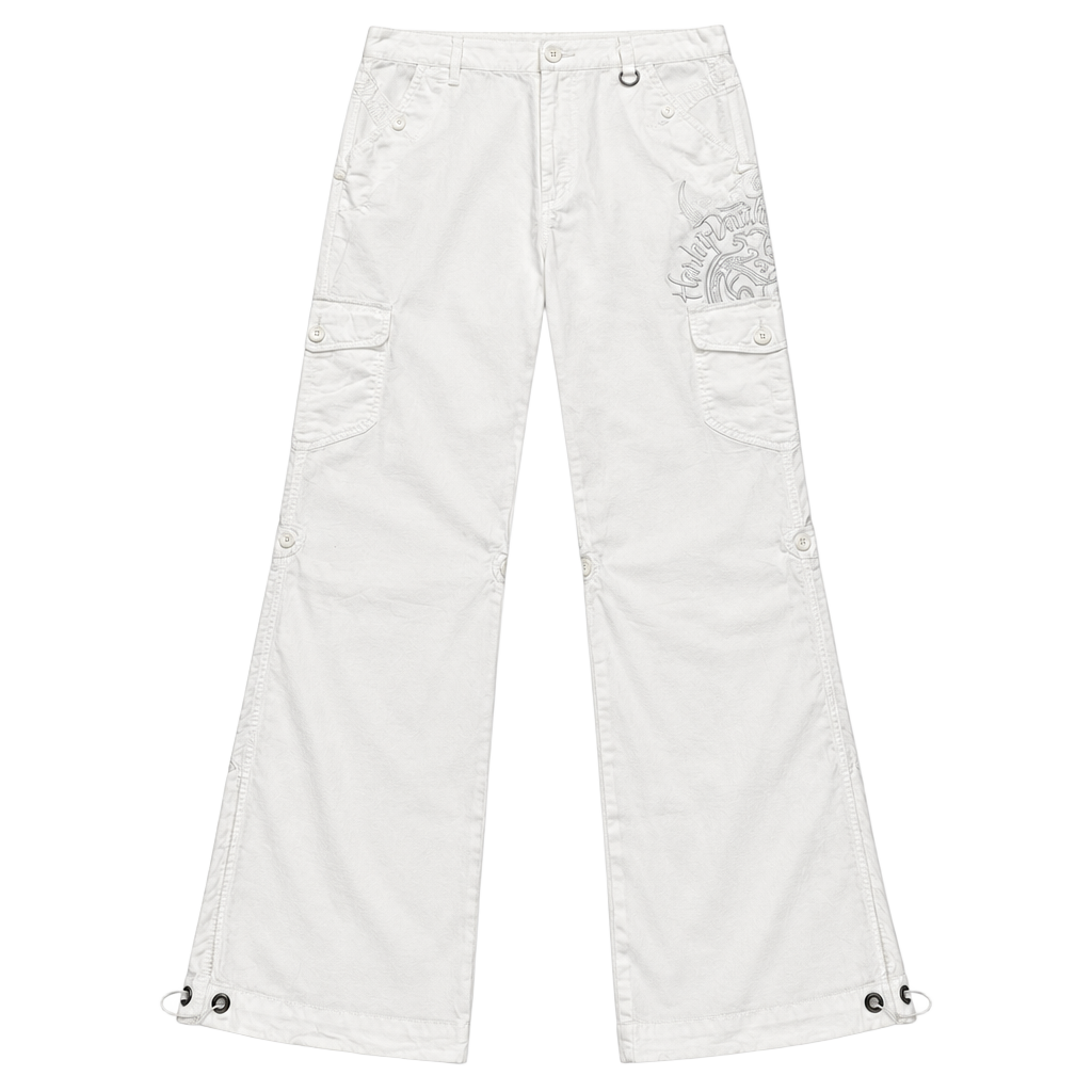 Harley-Davidson Cargo Pants White Embroidered Cotton Motorclothes 1