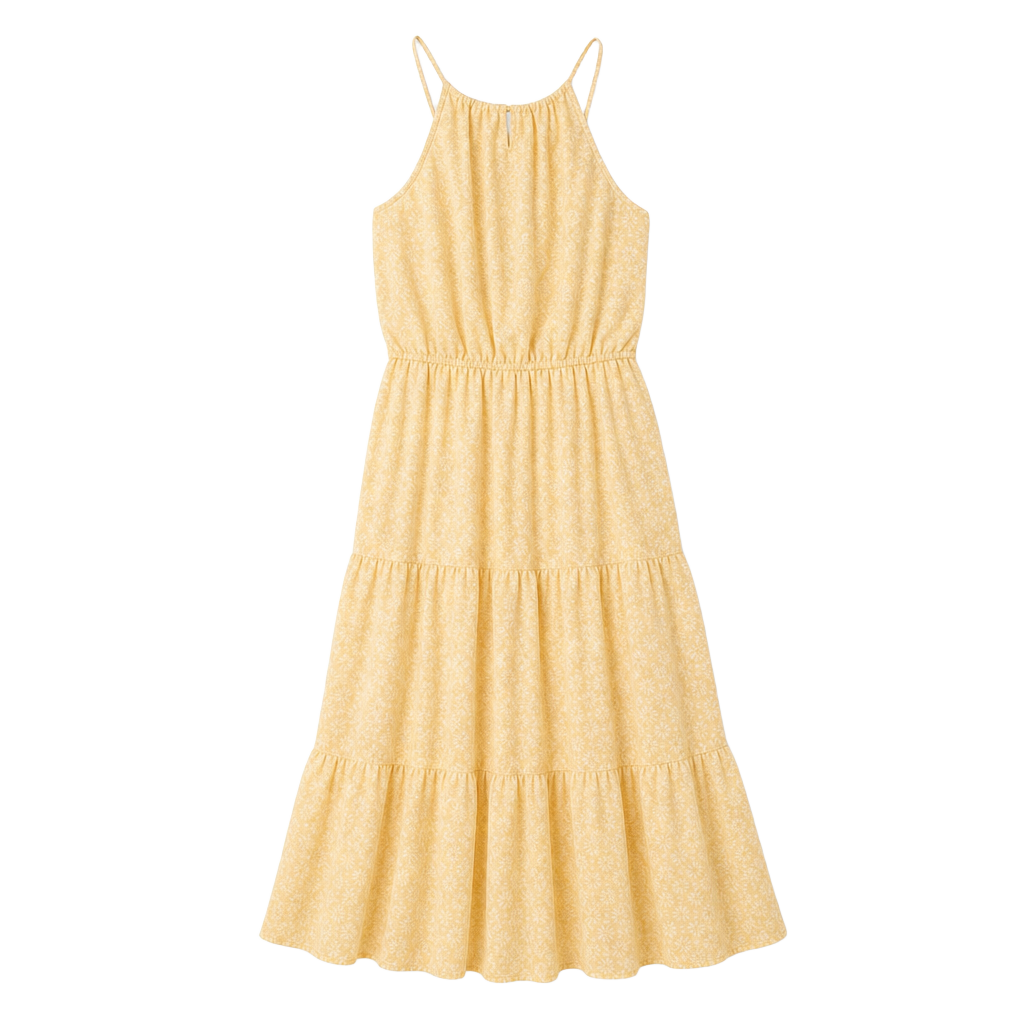 Steve Madden Stitch Fix Exclusive Floral Halter Tiered Maxi Dress Butter Yellow 1