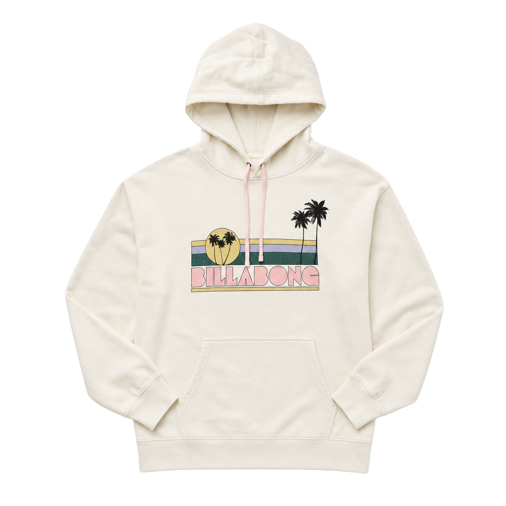 Billabong Sunset Palm Trees Logo Hoodie White Fleece 1