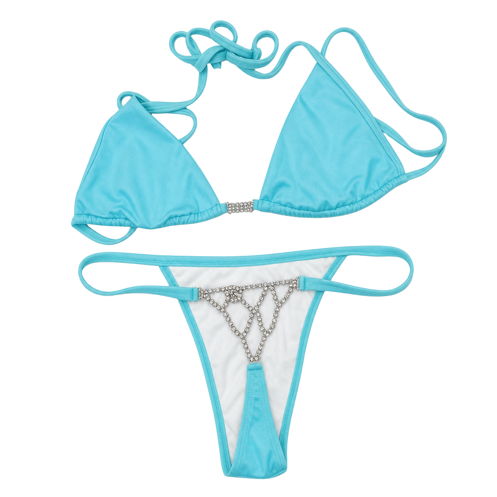 Vintage Sauvage Turquoise Crystal Embellished Triangle Bikini Set 1