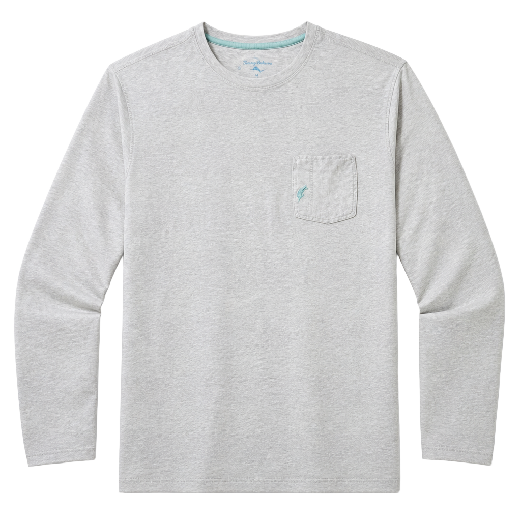 Tommy Bahama Men's Long Sleeve Pima Cotton Pocket T-Shirt Heather Gray Size L 1