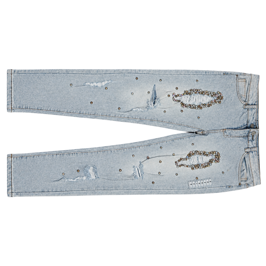 Akira Light Blue Rhinestone Embellished Distressed Skinny Jeans Size 7 1