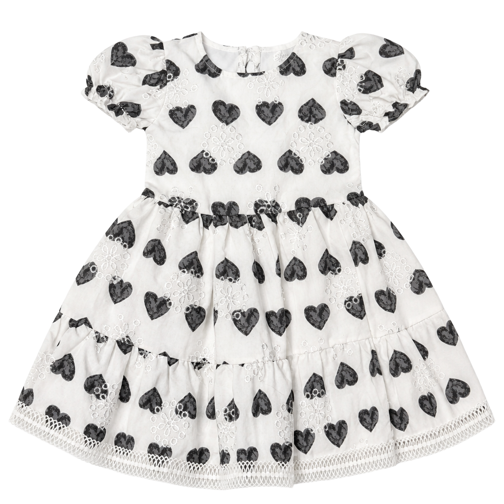 Nannette Heart Print Girls Lined Dress 1