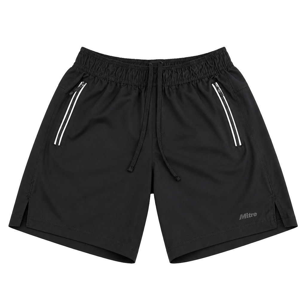 Mitre Men's Black Athletic Running Shorts with Zipper Pockets Size M 1