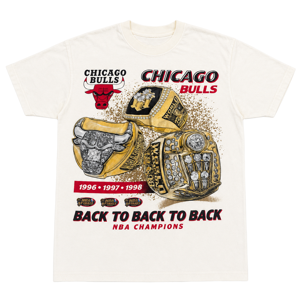 Mitchell & Ness Chicago Bulls Triple Rings NBA Champions Cream T-Shirt 1
