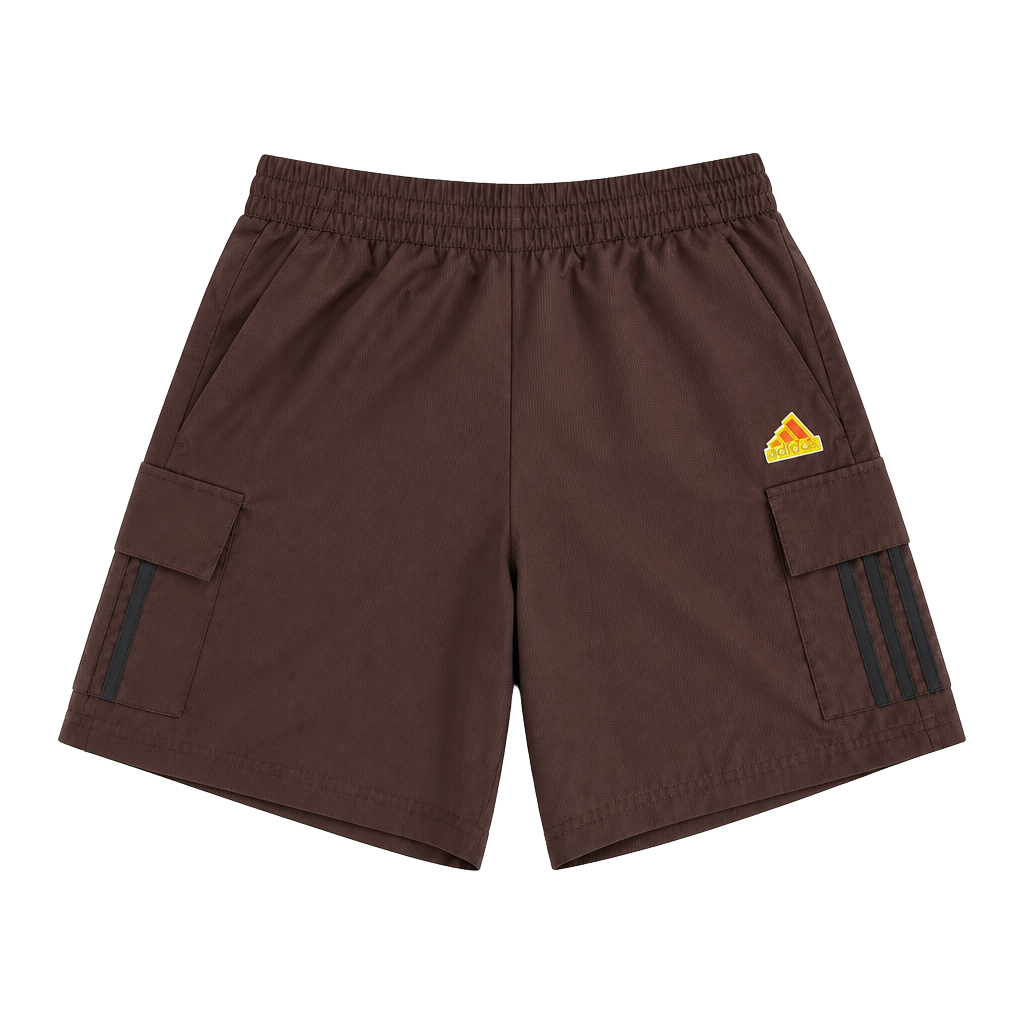 Adidas Brown Cargo Shorts with Drawstring and Iridescent Logo Size M 1