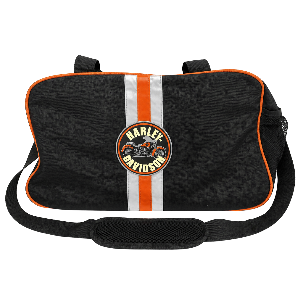 Harley-Davidson Black and Orange Duffle Bag with Strap and Mesh pocket 1