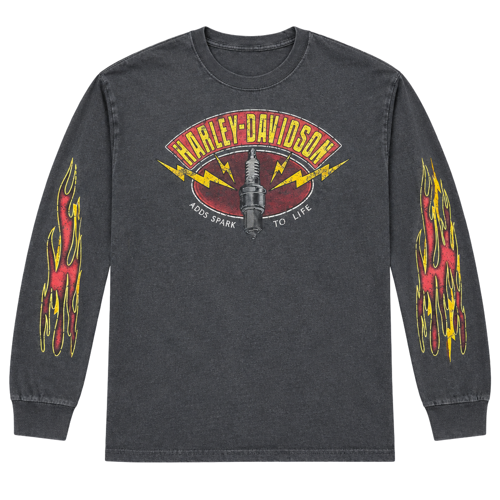 Vintage Harley-Davidson Long Sleeve Graphic Shirt with flames Size 2xl 1