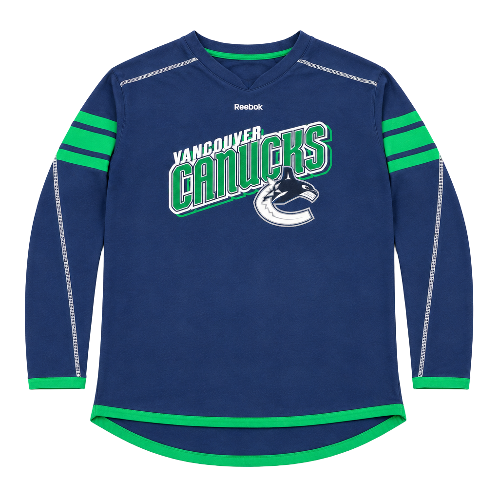 Y2K Reebok Vancouver Canucks Long Sleeve Shirt Blue 1
