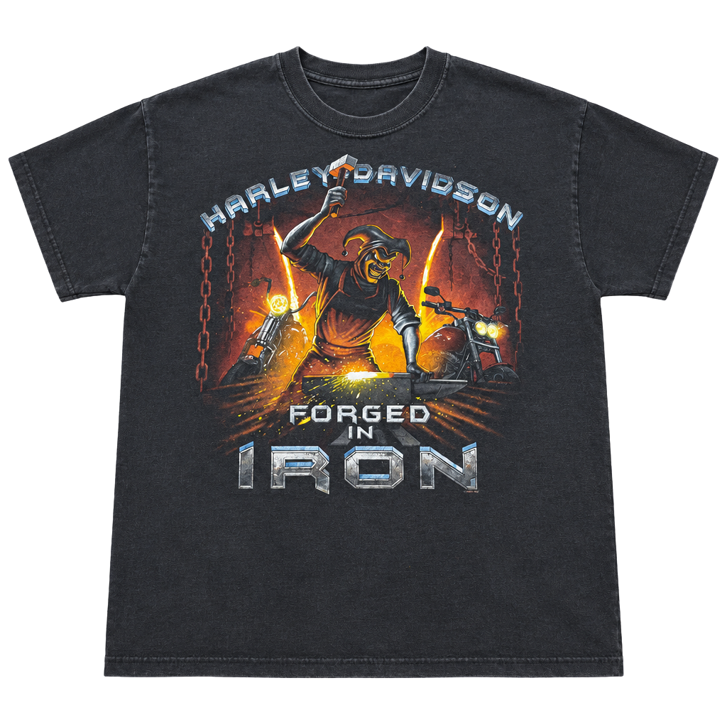 Vintage Harley-Davidson Forged In Iron Jester T-Shirt Size XL 1