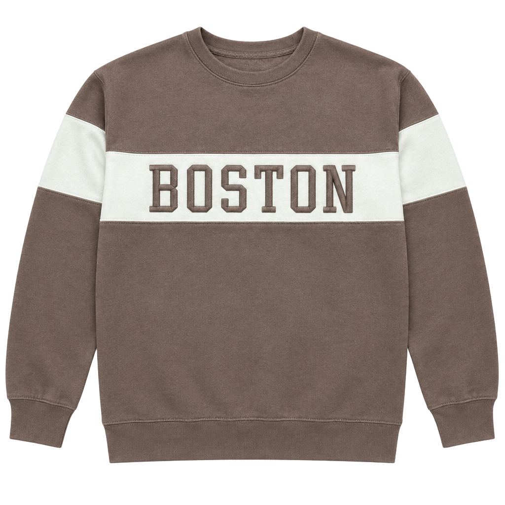 Boston Sweatshirt Brown Cream Block Pullover Crewneck 1