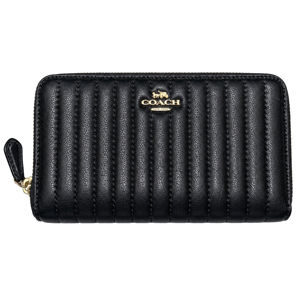 Authentic Coach Quilted Black Leather Zip Around Wallet 1