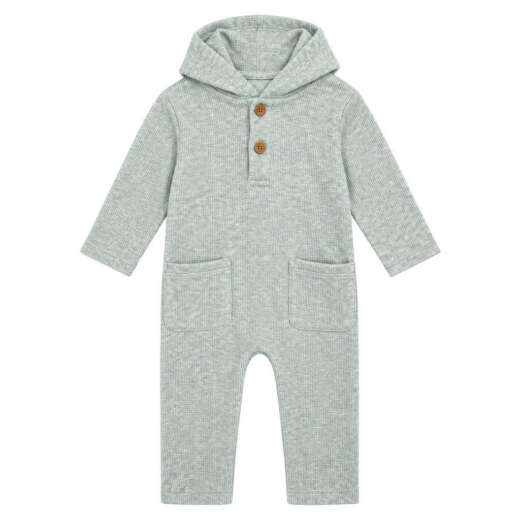 Modern Moments by Gerber Waffle Hooded Romper Size 6-9 M Green 1