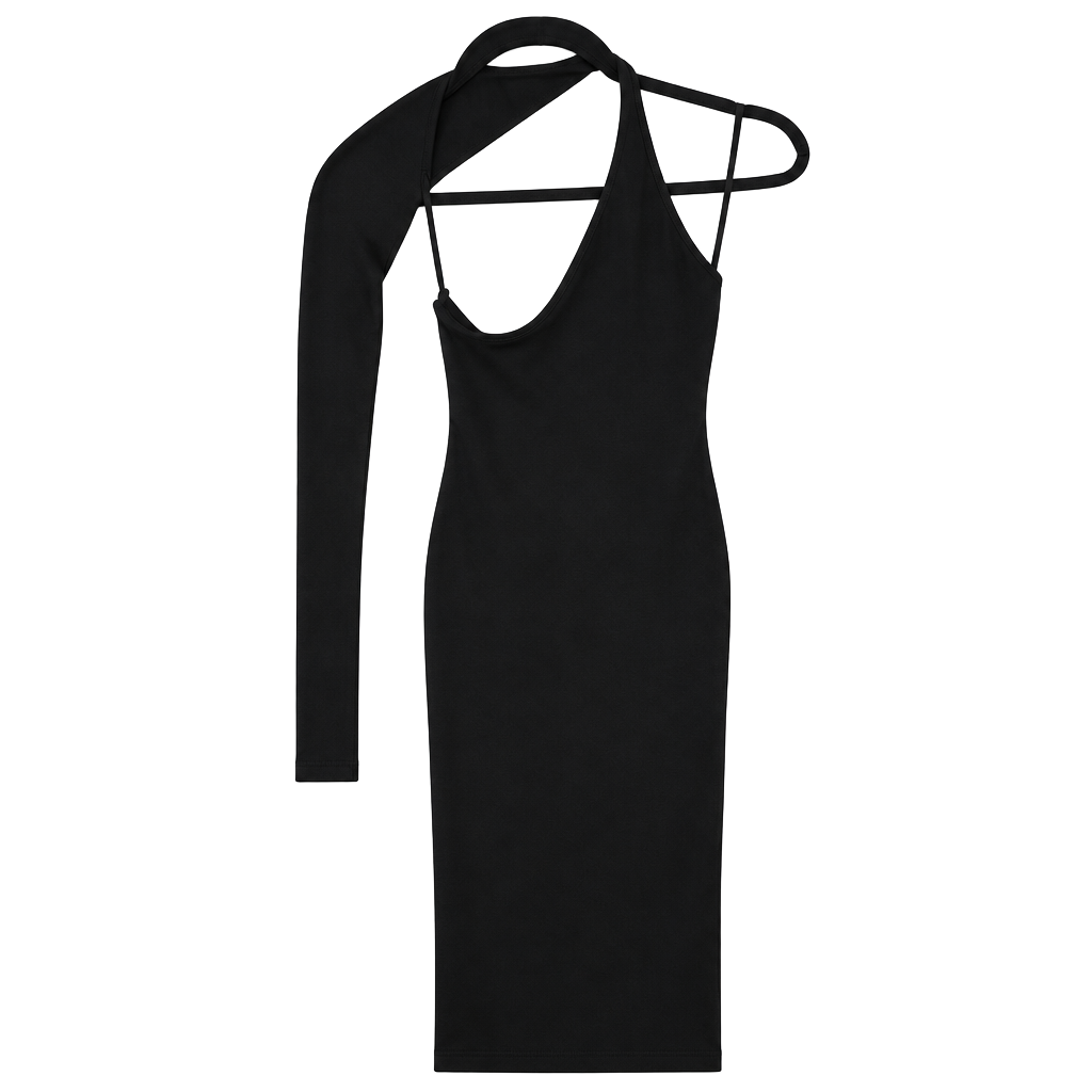 SHEIN One Shoulder Dress Size US 6 Black Asymmetric Maxi 1