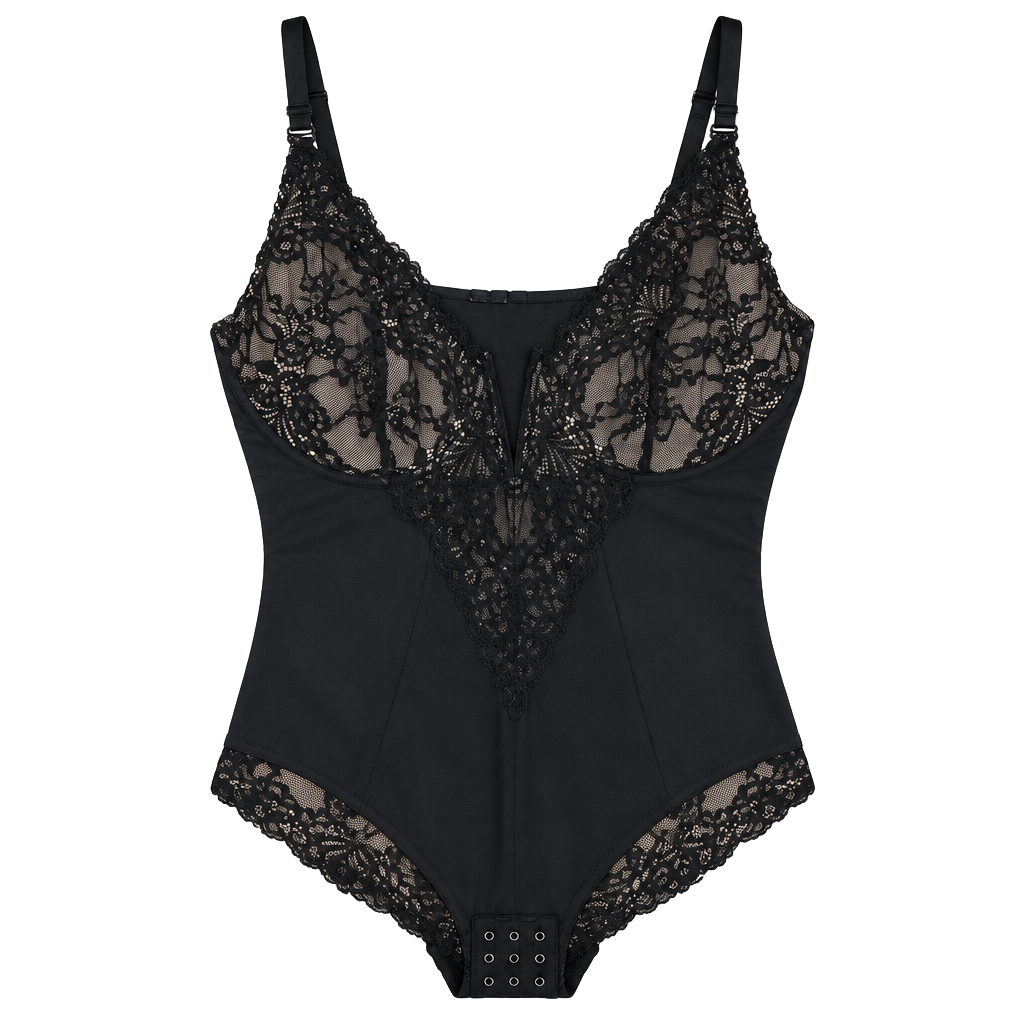 Popilush Lace Shapewear Bodysuit Size L Black V-Neck 1