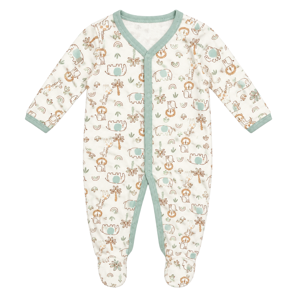 Baby Kiss Safari Animal Footed Pajamas Size 6-9m White 1