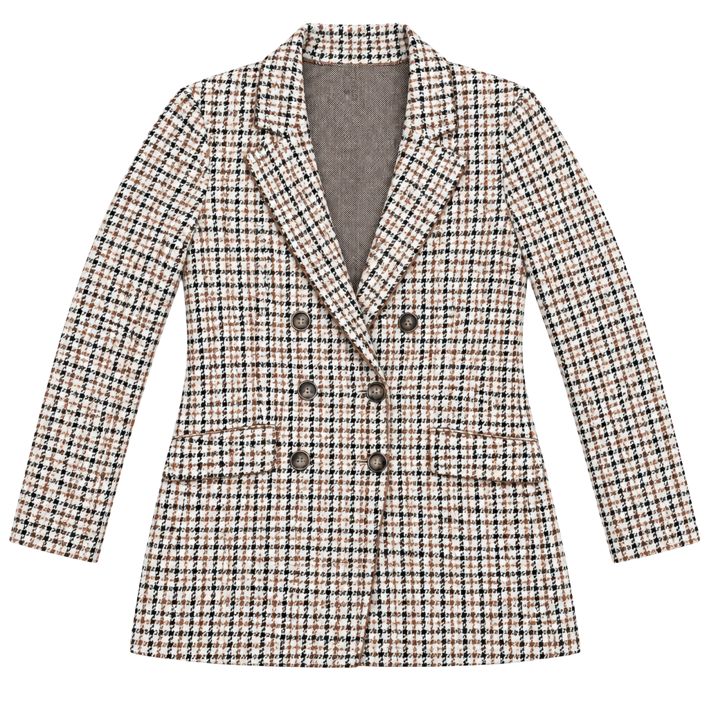 Marled by Reunited Clothing Houndstooth Double Breasted Knit Blazer Brown L 1