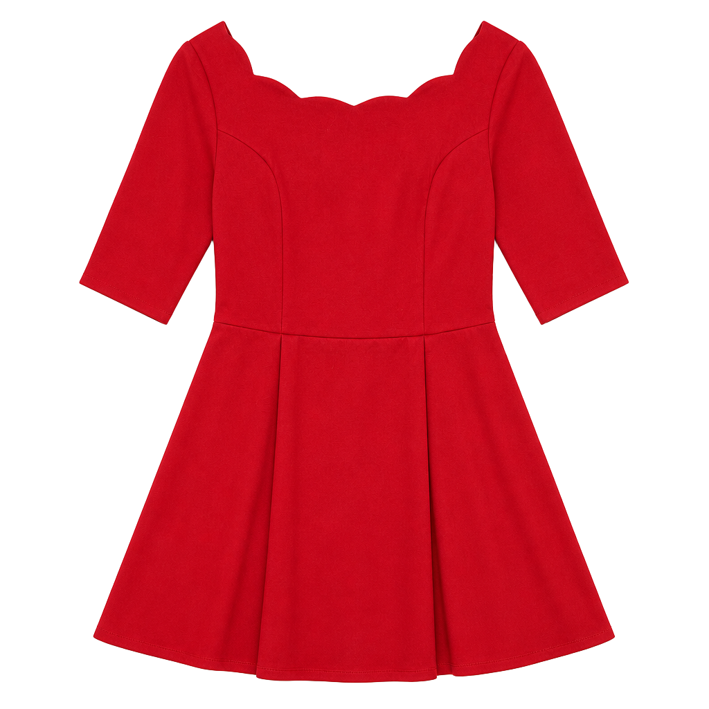 JustFab Red Scalloped Neckline Fit and Flare Dress 1