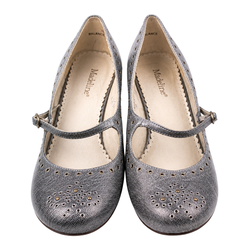 Madeline Women’s Gray Mary Jane Heels Studded Cutout Pumps Retro Y2K size 9 1