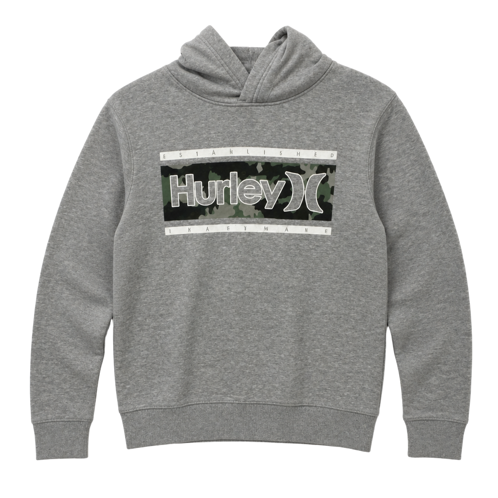 Hurley Boys Grey Camo Logo Fleece Pullover Hoodie Size Youth M 1