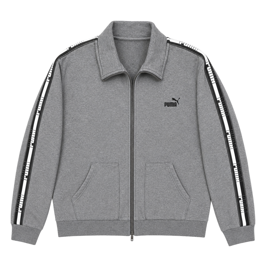 Puma Men's Heather Gray Full-Zip Track Jacket with Logo Taped Sleeves XL 1