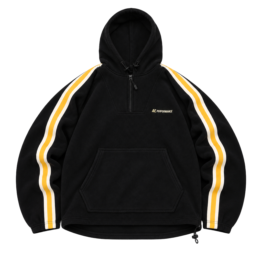 American Eagle Outfitters AE Performance Half Zip Hoodie Black Yellow Striped 1