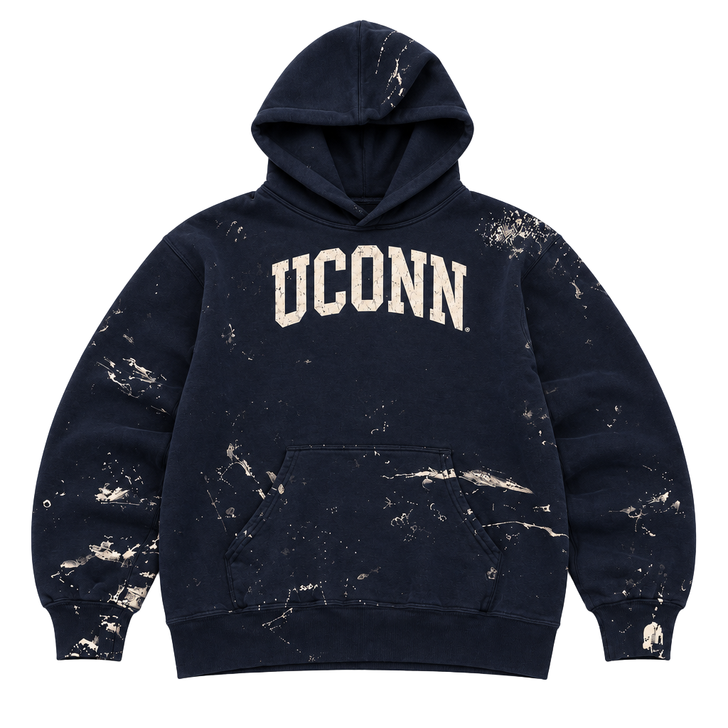 Champion UConn Huskies Hoodie Paint Splatter Blue Pullover Sweatshirt 1