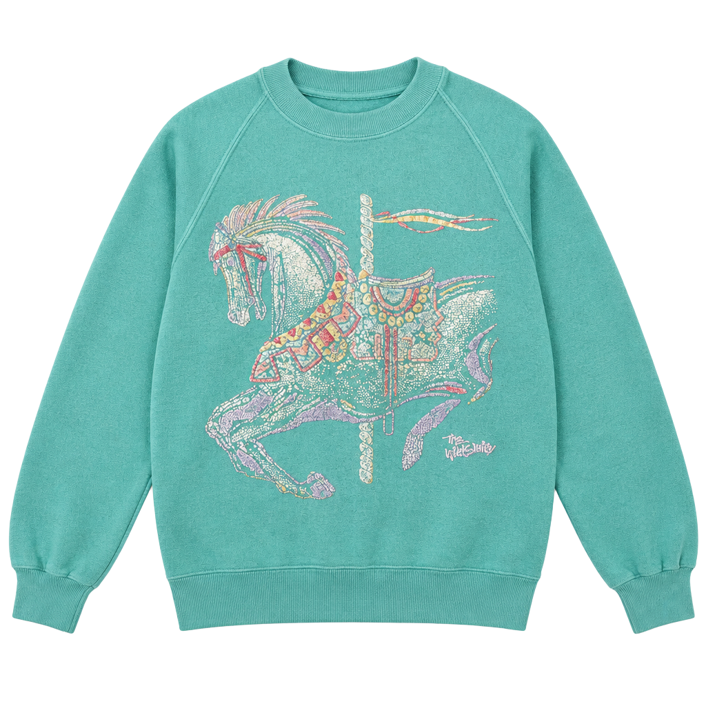 Jerzees Carousel Horse Sweatshirt XL Teal Mint Vintage 90s Pullover 1
