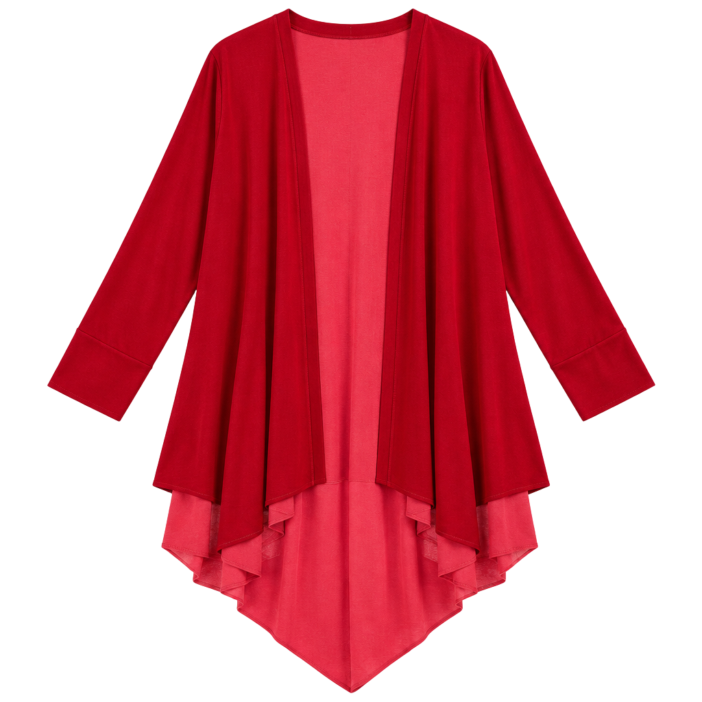 R.Vivimos Velvet Duster Cardigan Size XL US 16/18 Red Chiffon Hem 1