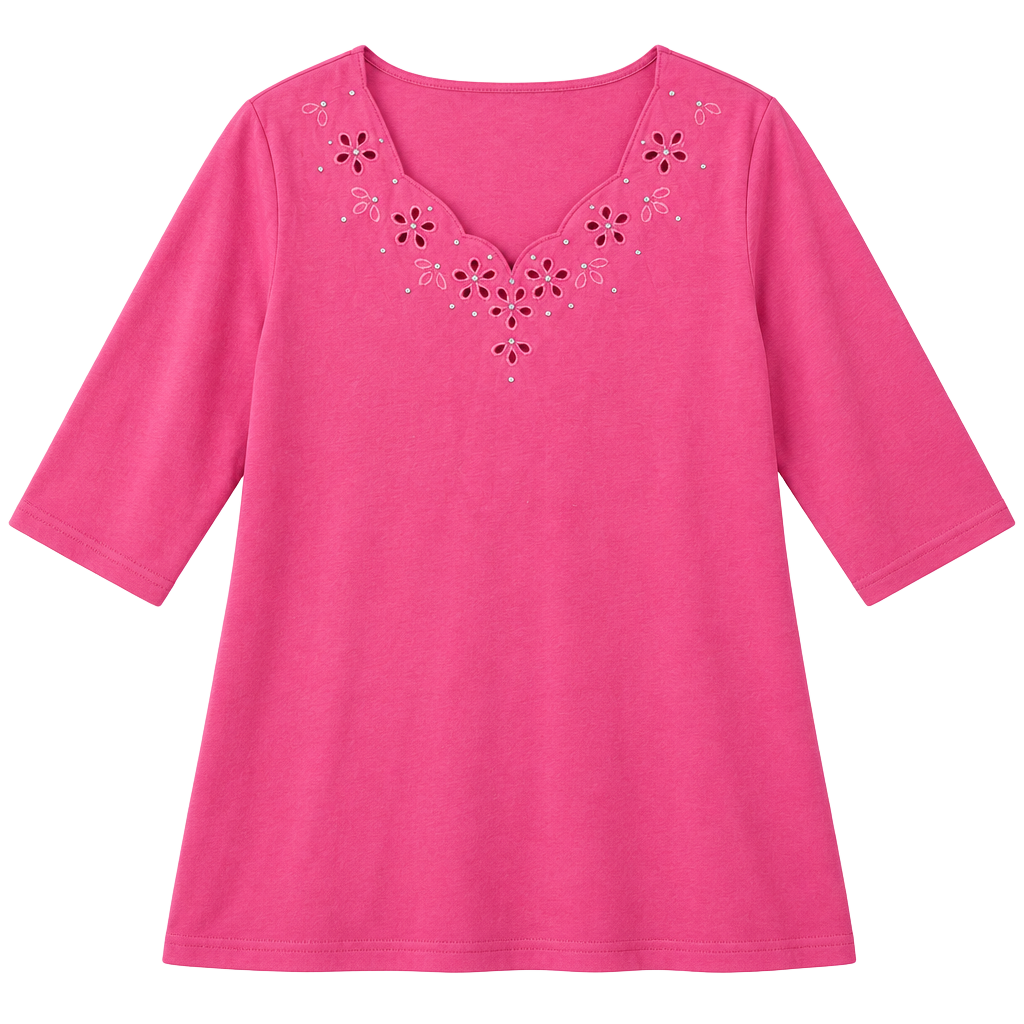 Quacker Factory Tunic Size 1X Pink Eyelet Rhinestone Top 1