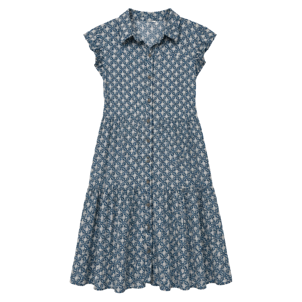 Lucky Brand Collared Button-Through Midi Dress Size M Blue Floral 1