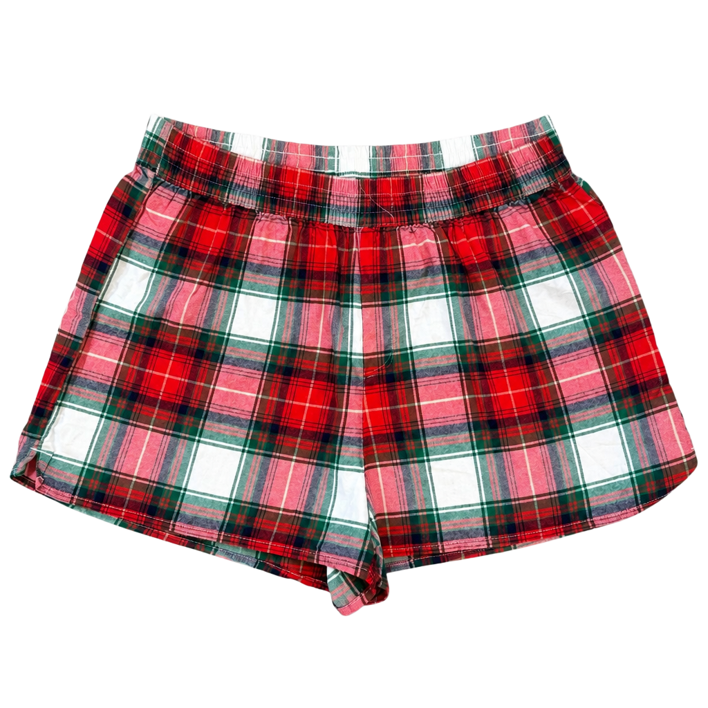 Aerie Women's Red and Green Plaid Flannel Pajama Boxer Shorts 1