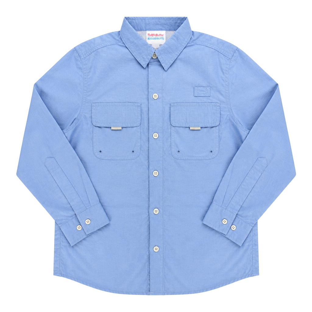 RuggedButts Boys Periwinkle Blue Sun Protective Button Down UPF 50+ Fishing Shirt 1