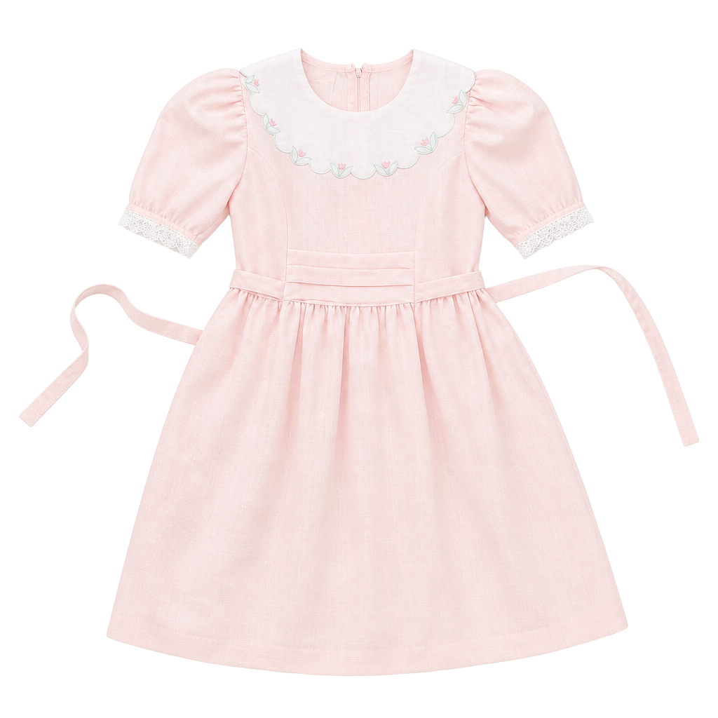 Vintage Polly Flinders Pink Dress With Embroidered Collar Size 10 1