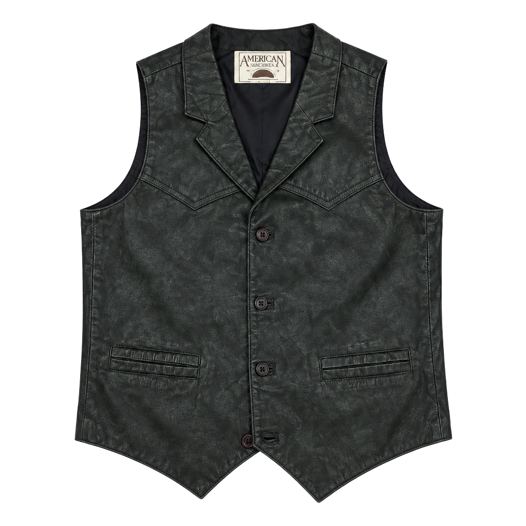 Americana Leather Vest Size M Black Leather Western Button 1