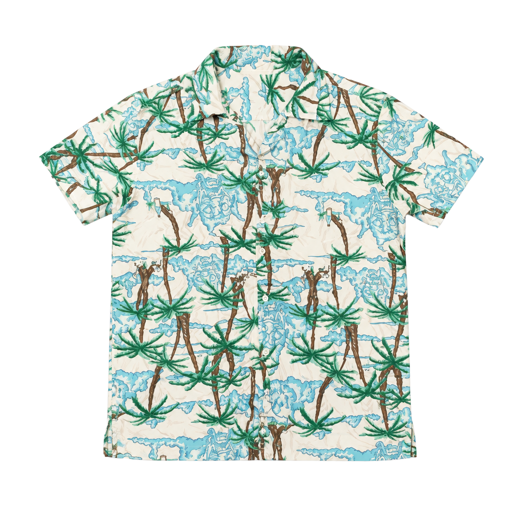 Crown & Ivy Palm Tree Beach Print Short Sleeve Button Down Shirt 1