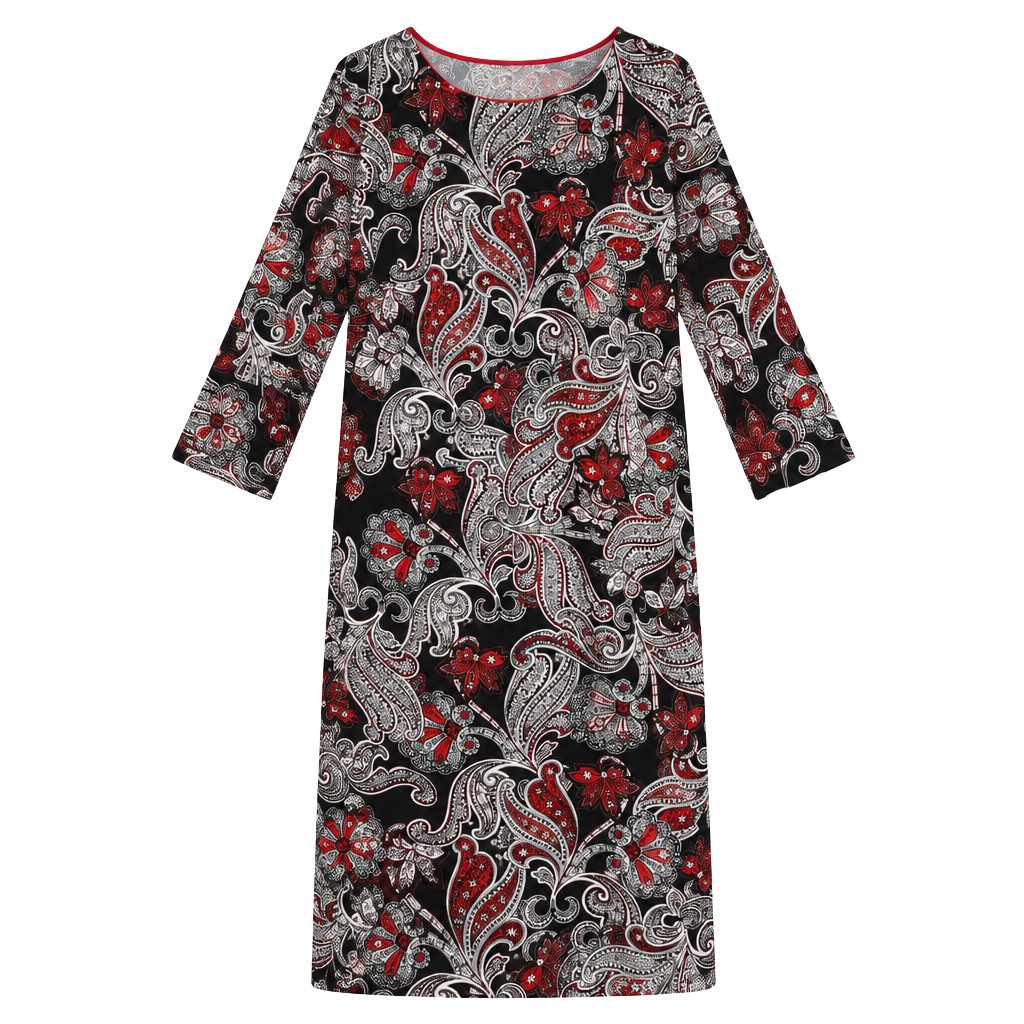 Liz Claiborne Red Black White Paisley Bell Sleeve Shift Dress Women's Size 16 1