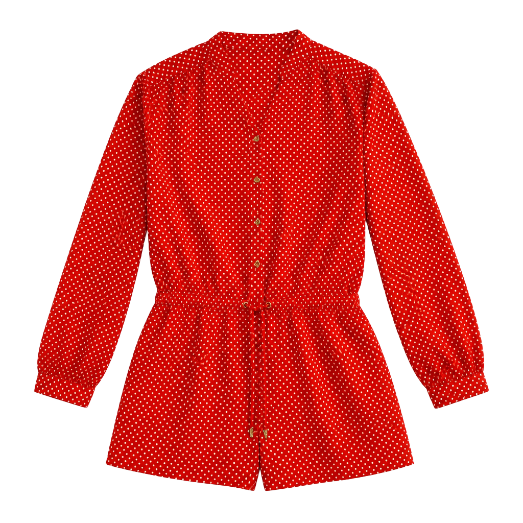 Michael Kors Red and White Polka Dot Long Sleeve Drawstring Romper 1