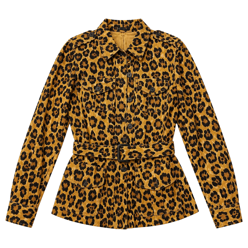 Lauren Ralph Lauren Leopard Print Belted Linen Safari Jacket XS 1